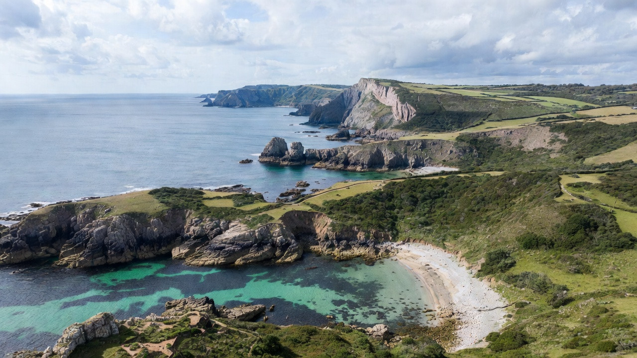 Paysage côtier de Plougasnou avec les plages du Guerzit et de Port-Blanc et le sentier de randonnée de la pointe de Primel.