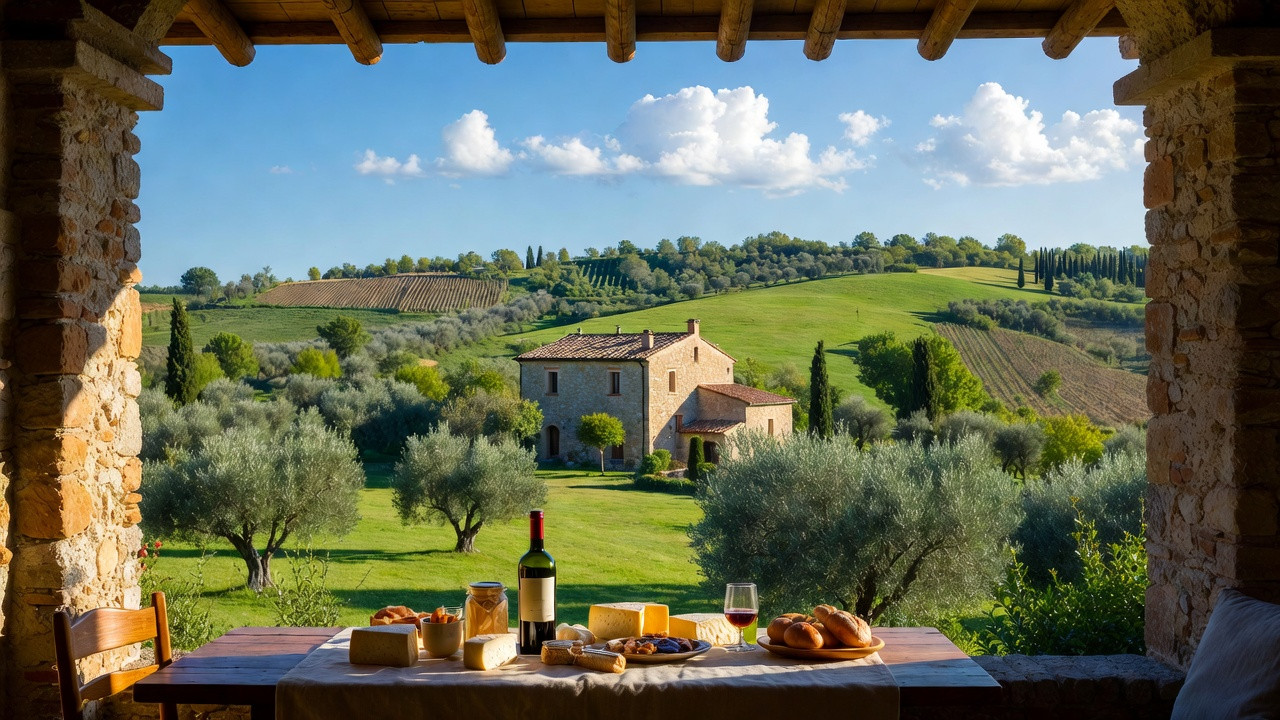 Agriturismo en Italie avec maison de campagne et paysage rural pour un séjour authentique