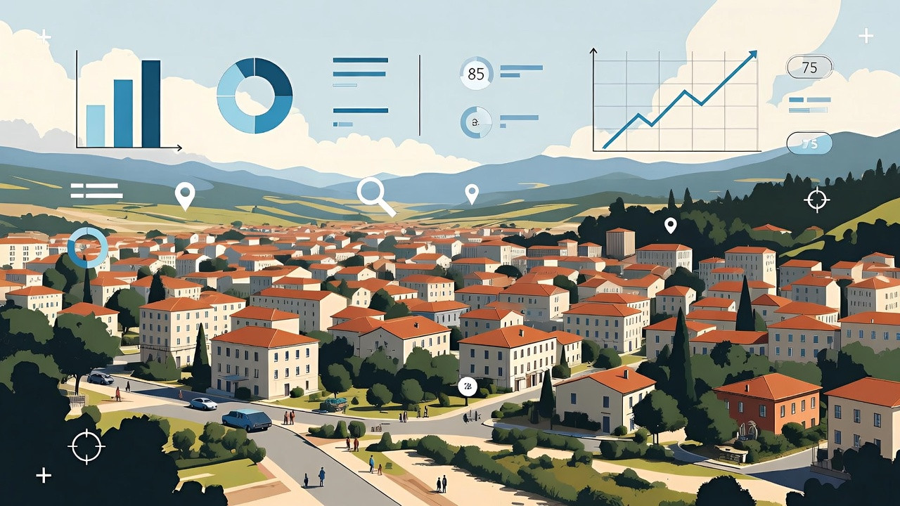 Vue d’une ville en Corse illustrant une analyse statistique des risques et des faits